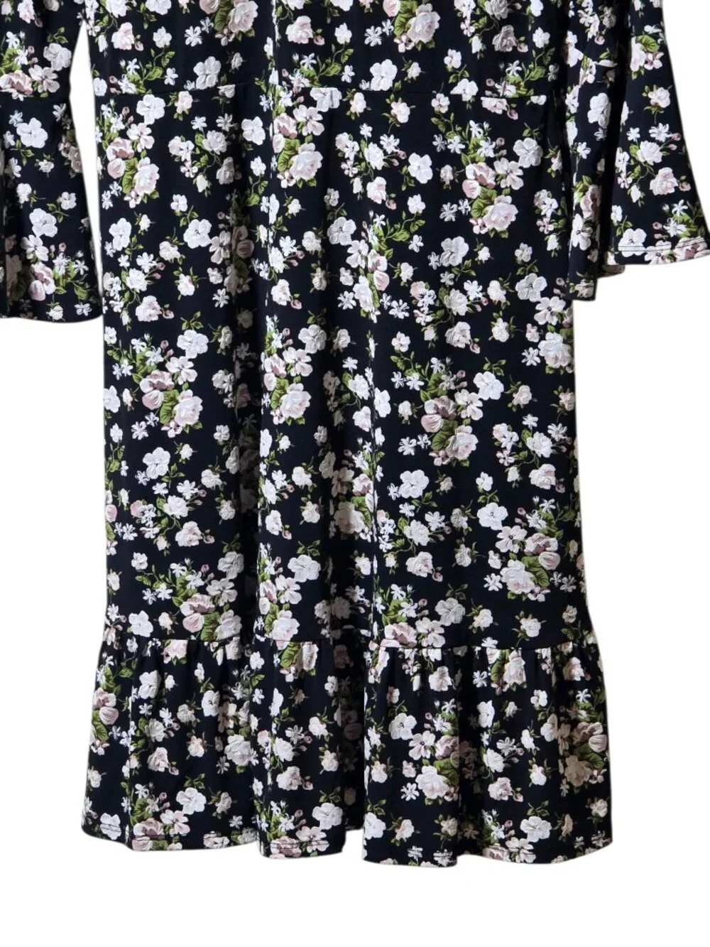 Signature by Robbie Bee PL Black Floral Faux Wrap Dress Petite Large Ruffle Hem